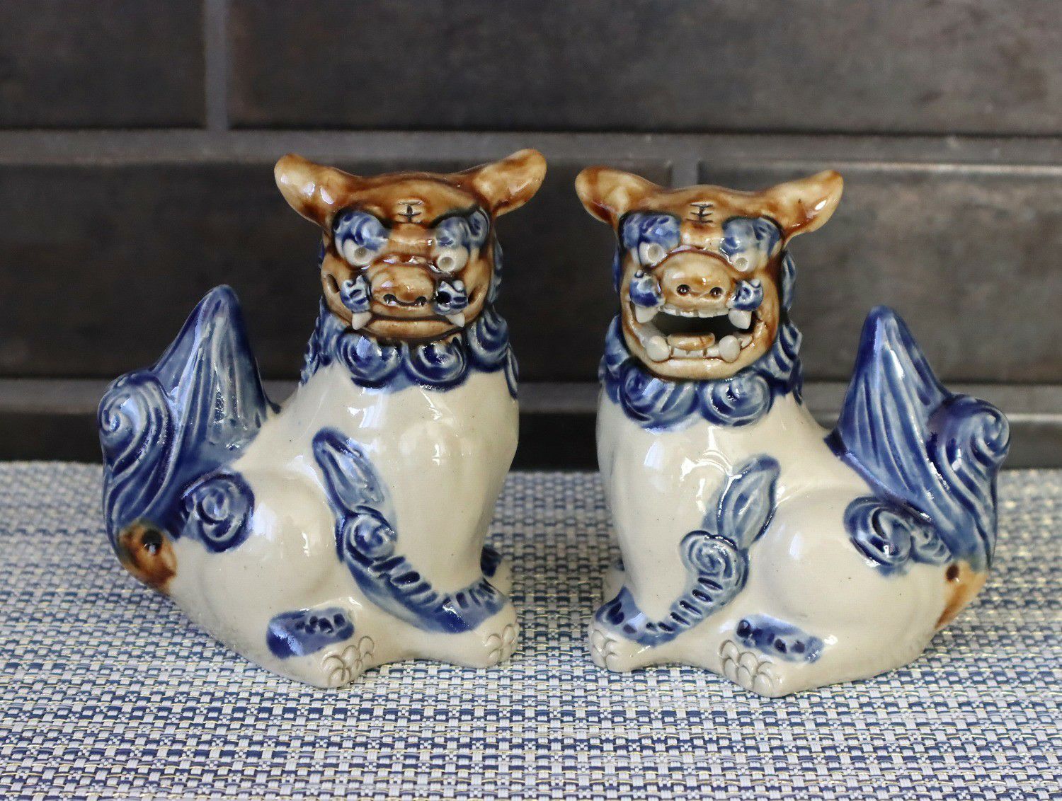 シーサーペア　30年前 シーサーペア立前（灰）30cm : 沖縄シーサー専門店 琉球窯 - 通販