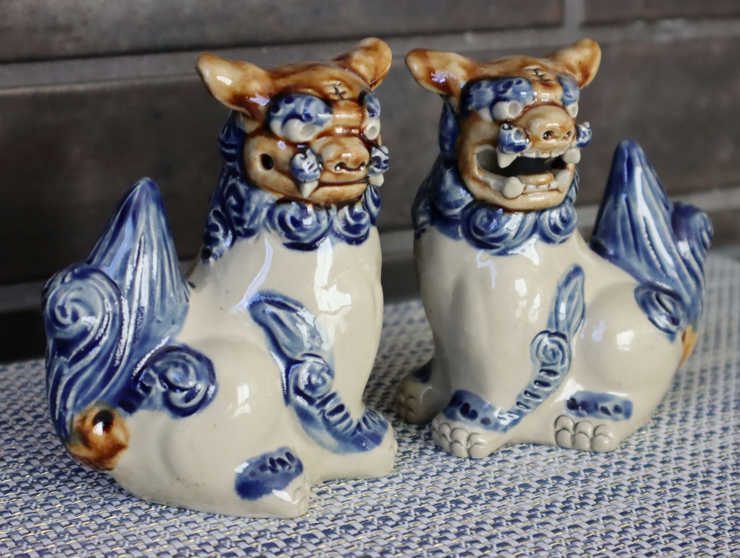 シーサーペア10cm 横向き 青 / 置物 / 育陶園 | ゆいまーる沖縄 ＜Online＞